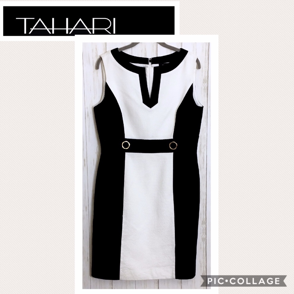 Tahari Black & White Colorblock Sheath Dress